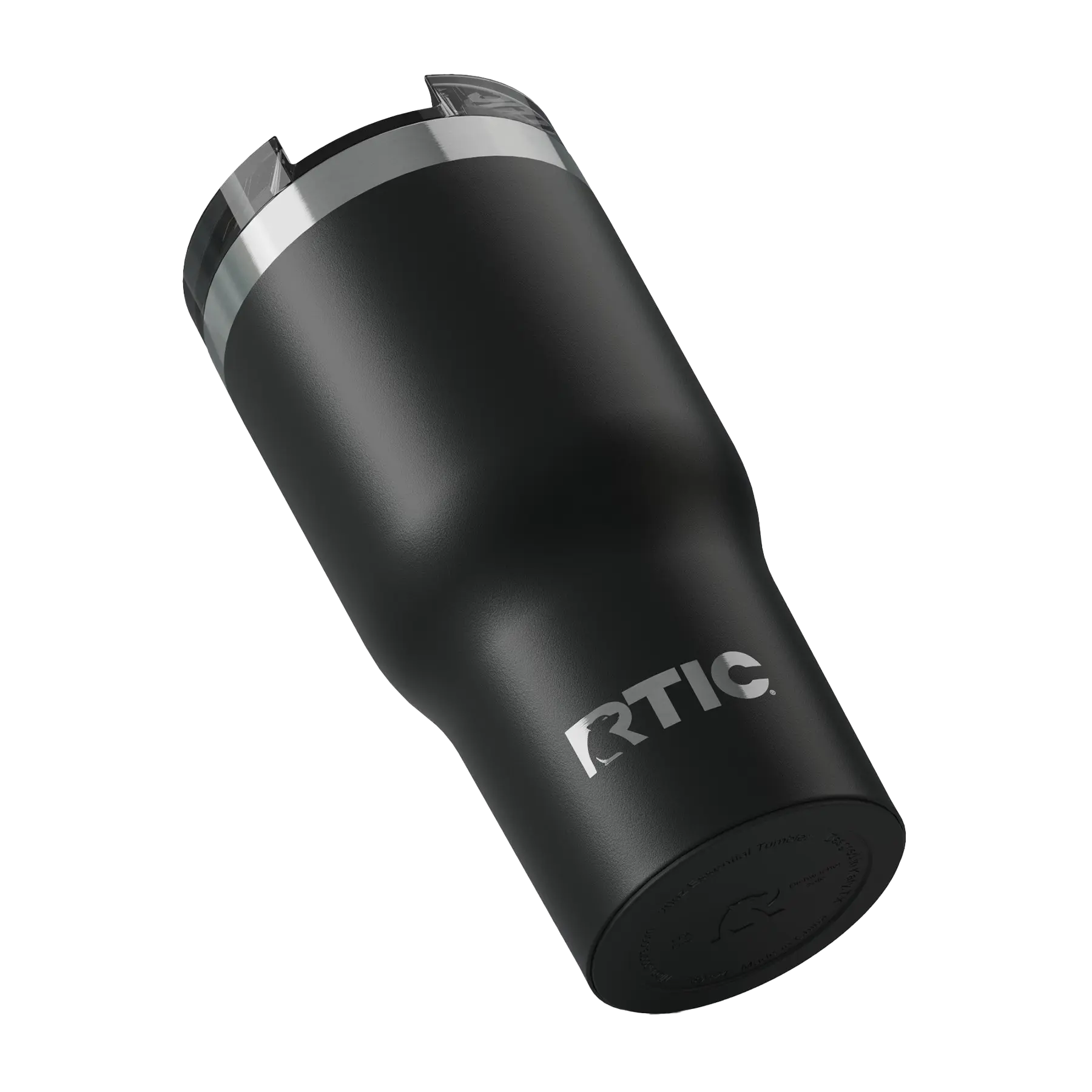 Built-in silicone anti-slip base on black RTIC 20 oz Essential tumbler