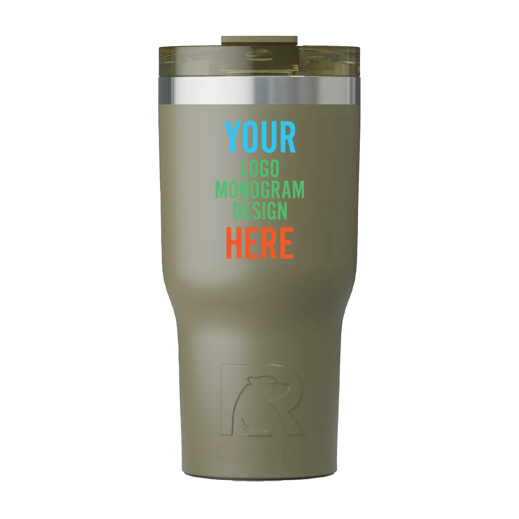 Personalized olive RTIC 20 oz Essential ceramic-lined tumbler with custom UV full color print logo, monogram, or design