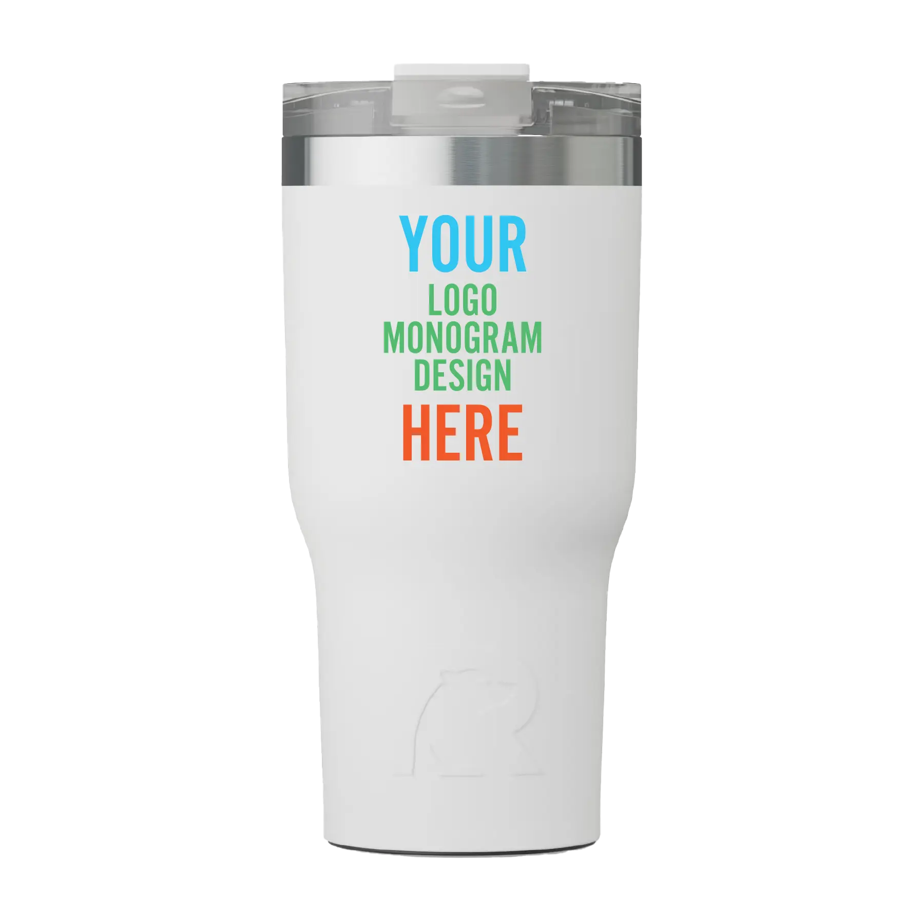 Personalized white RTIC 20 oz Essential ceramic-lined tumbler with custom UV full color print logo, monogram, or design