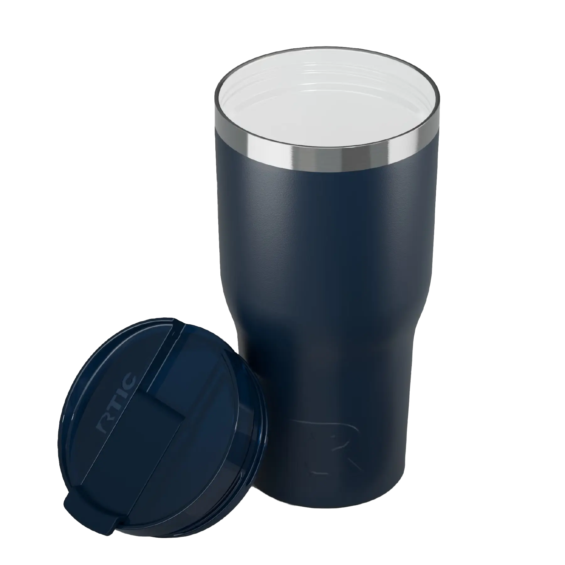 Ceramic-lined interior of navy RTIC 30 oz Everyday tumbler