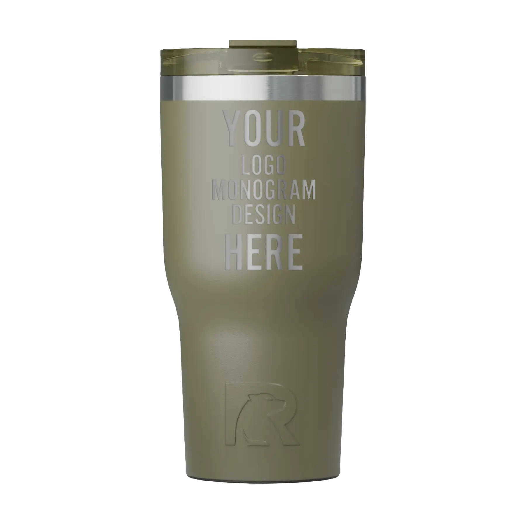 Personalized olive RTIC 30 oz Essential ceramic-lined tumbler with custom laser engraved logo, monogram, or design