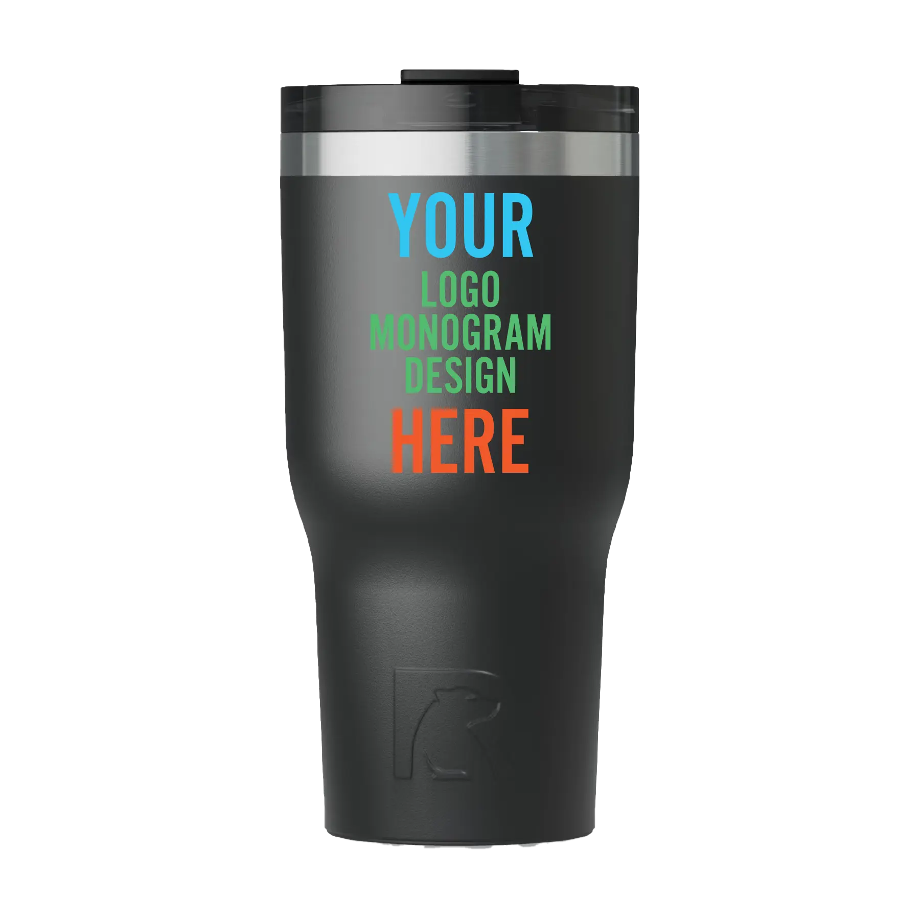 Personalized black RTIC 30 oz Essential ceramic-lined tumbler with custom UV full color printed logo, monogram, or design