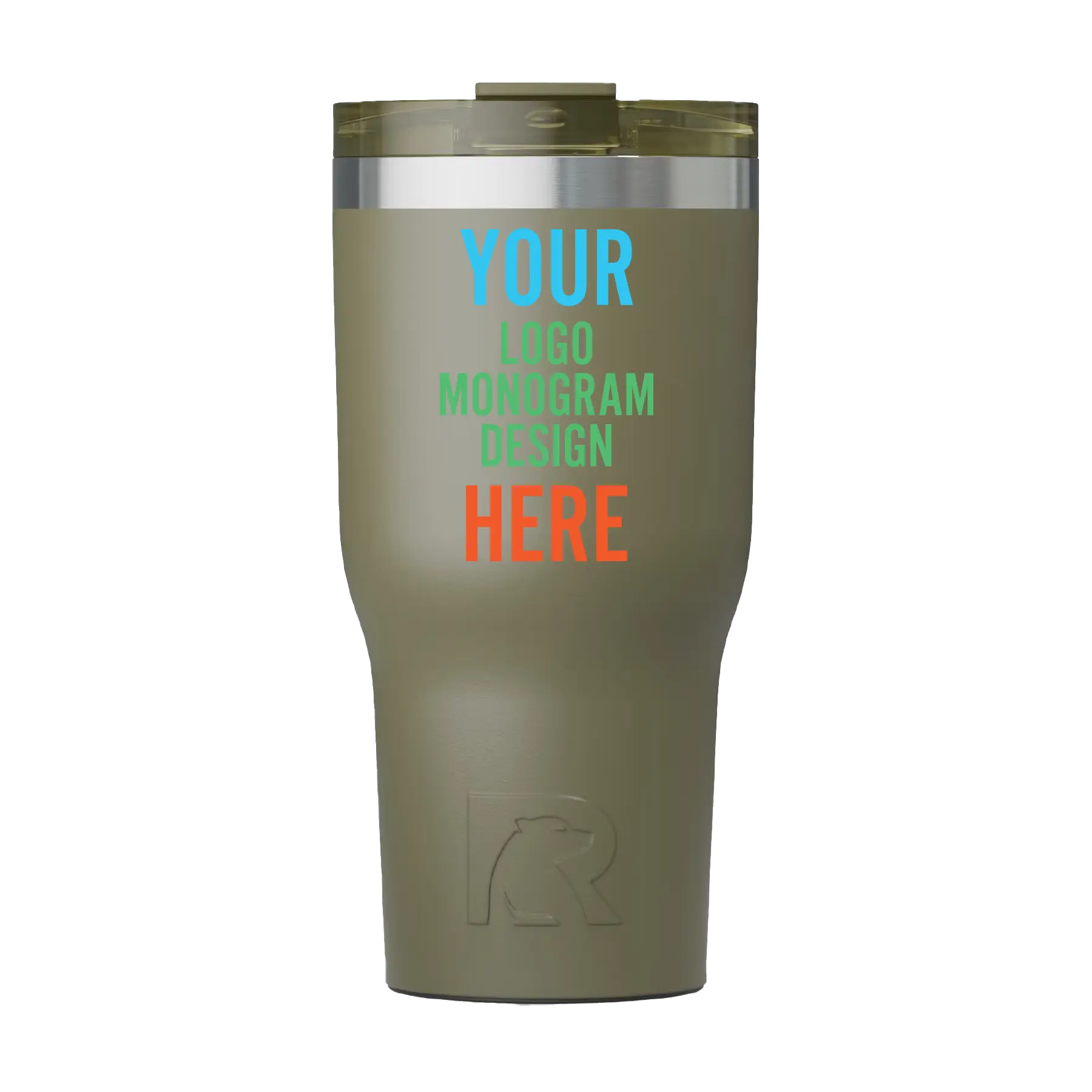 Personalized olive RTIC 30 oz Essential ceramic-lined tumbler with custom UV full color printed logo, monogram, or design
