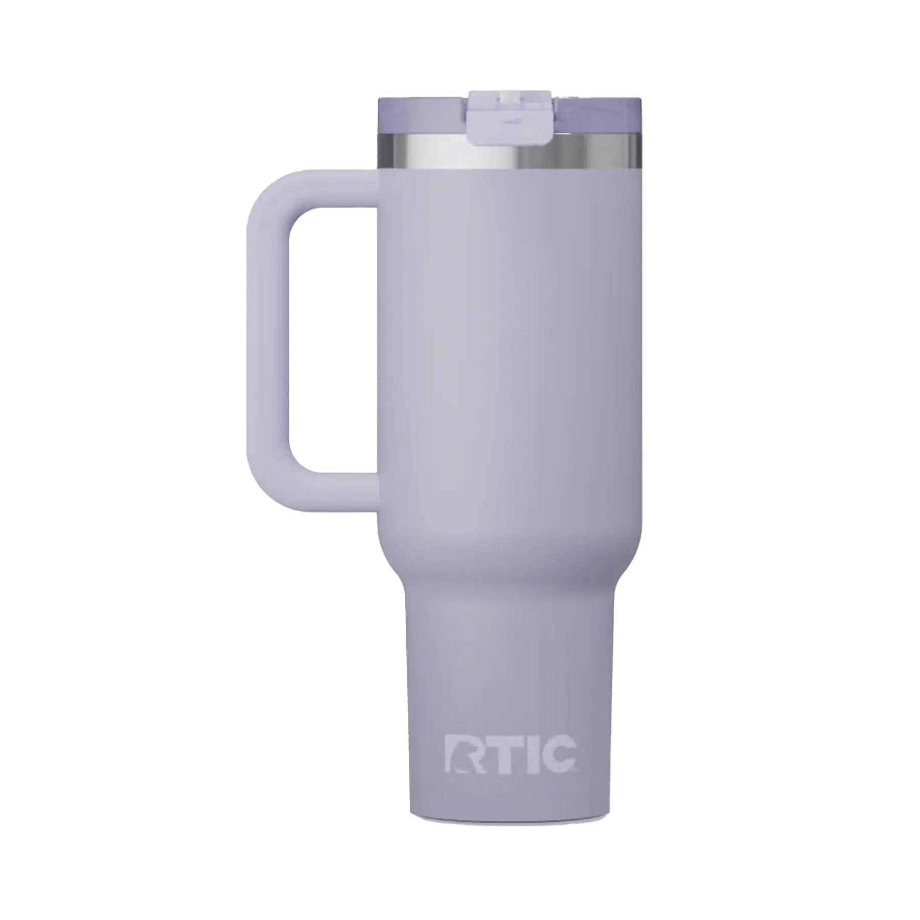 Back view of dusty lilac RTIC 40 oz Road Trip insulated travel mug