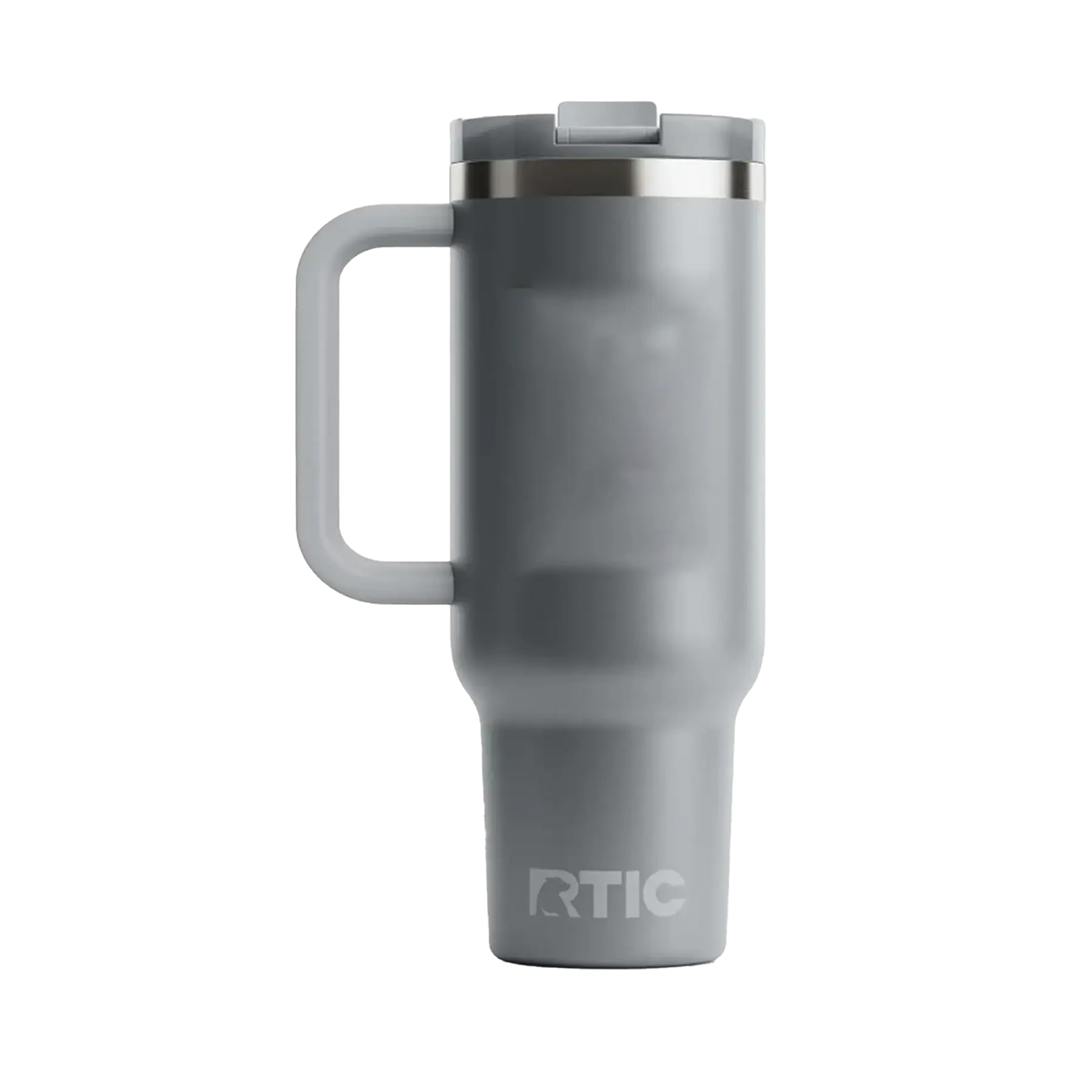 Back view of fog RTIC 40 oz Road Trip insulated travel mug