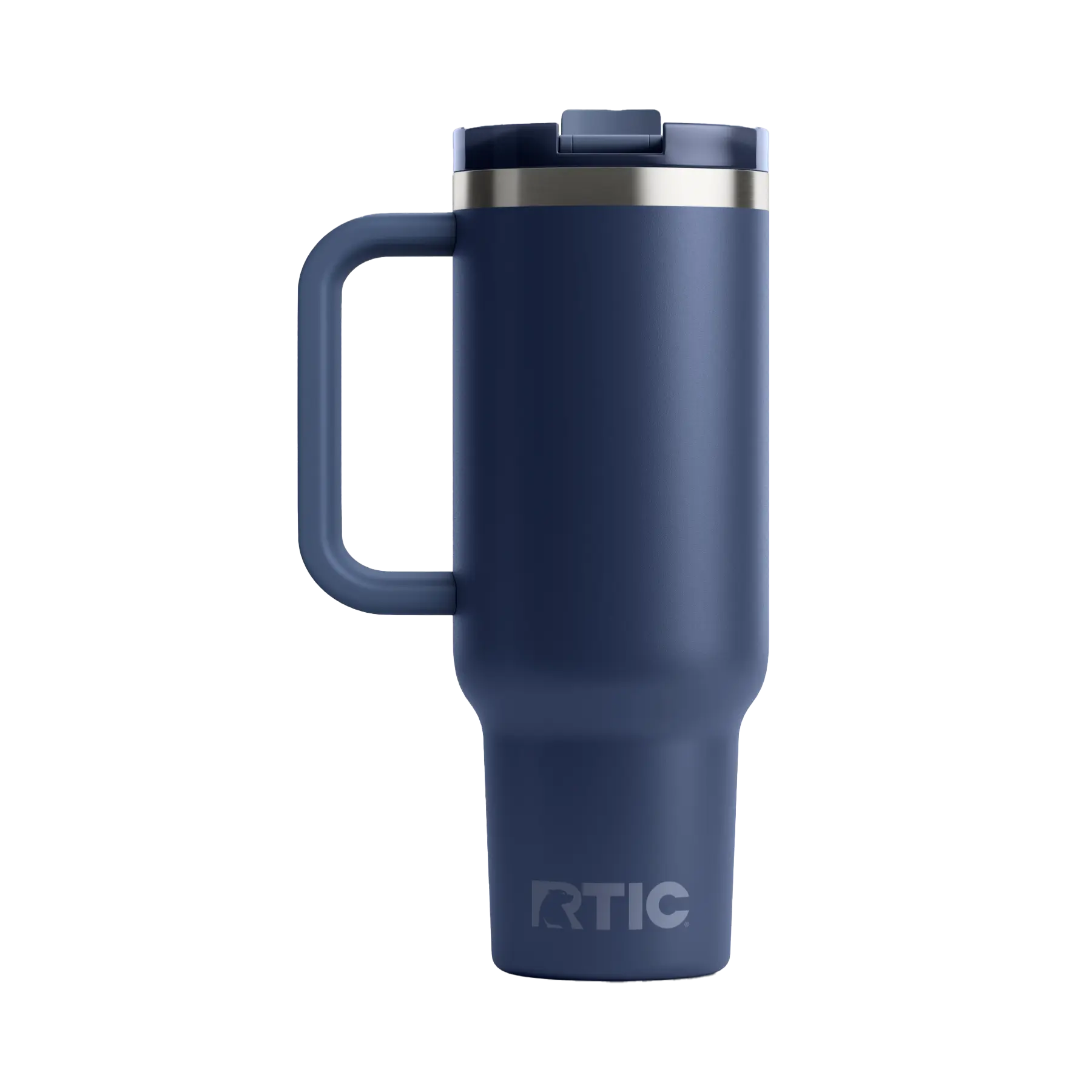 Back view of navy RTIC 40 oz Road Trip insulated travel mug