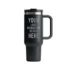 Personalized black RTIC 40 oz Road Trip ceramic-lined travel mug with custom laser engraved logo, monogram, or design
