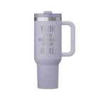 Personalized dusty lilac RTIC 40 oz Road Trip ceramic-lined travel mug with custom laser engraved logo, monogram, or design