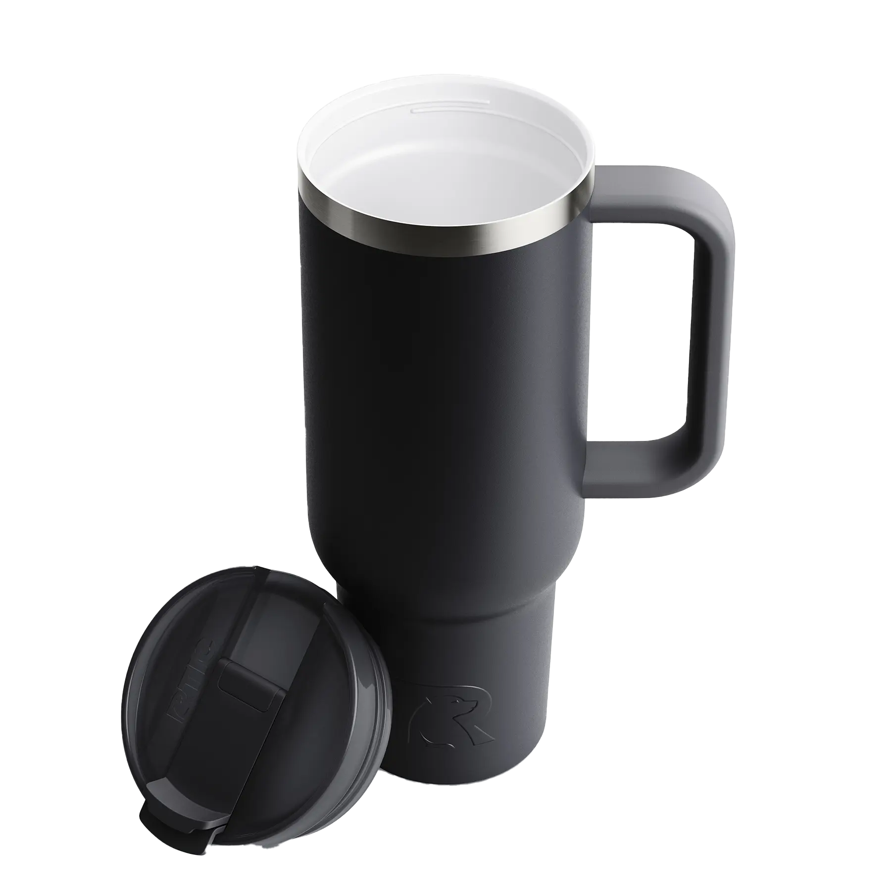 Ceramic-lined interior of black RTIC 40 oz Road Trip tumbler