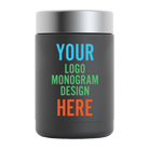 Personalized matte black RTIC 12 oz can cooler with custom UV full color printed logo, monogram, or design