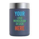 Personalized matte navy RTIC 12 oz can cooler with custom UV full color printed logo, monogram, or design