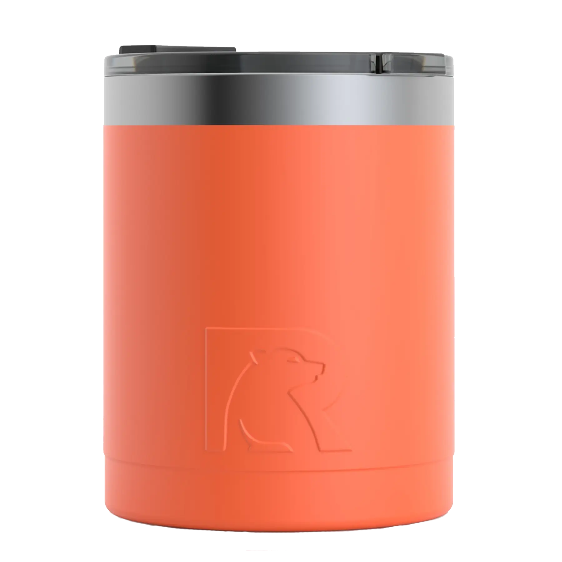 Back view of orange RTIC 12 oz Essential insulated lowball tumbler 