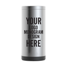 Personalized stainless RTIC 12 oz skinny can cooler with black custom laser engraved logo, monogram, or design