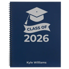 Large blue spiral notebook laser etched with 'Class of V2' design