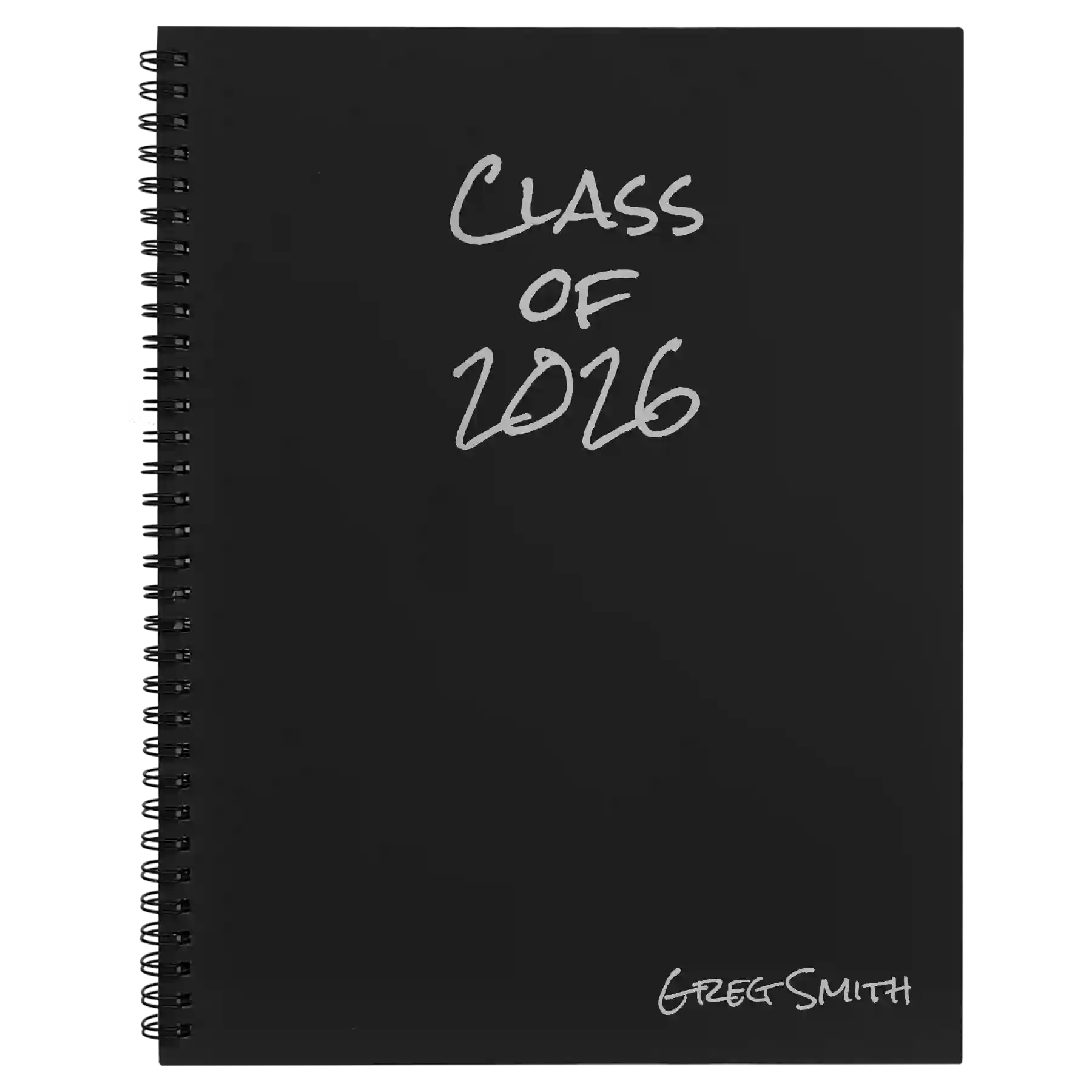 Large black spiral notebook laser etched with 'Class of' design