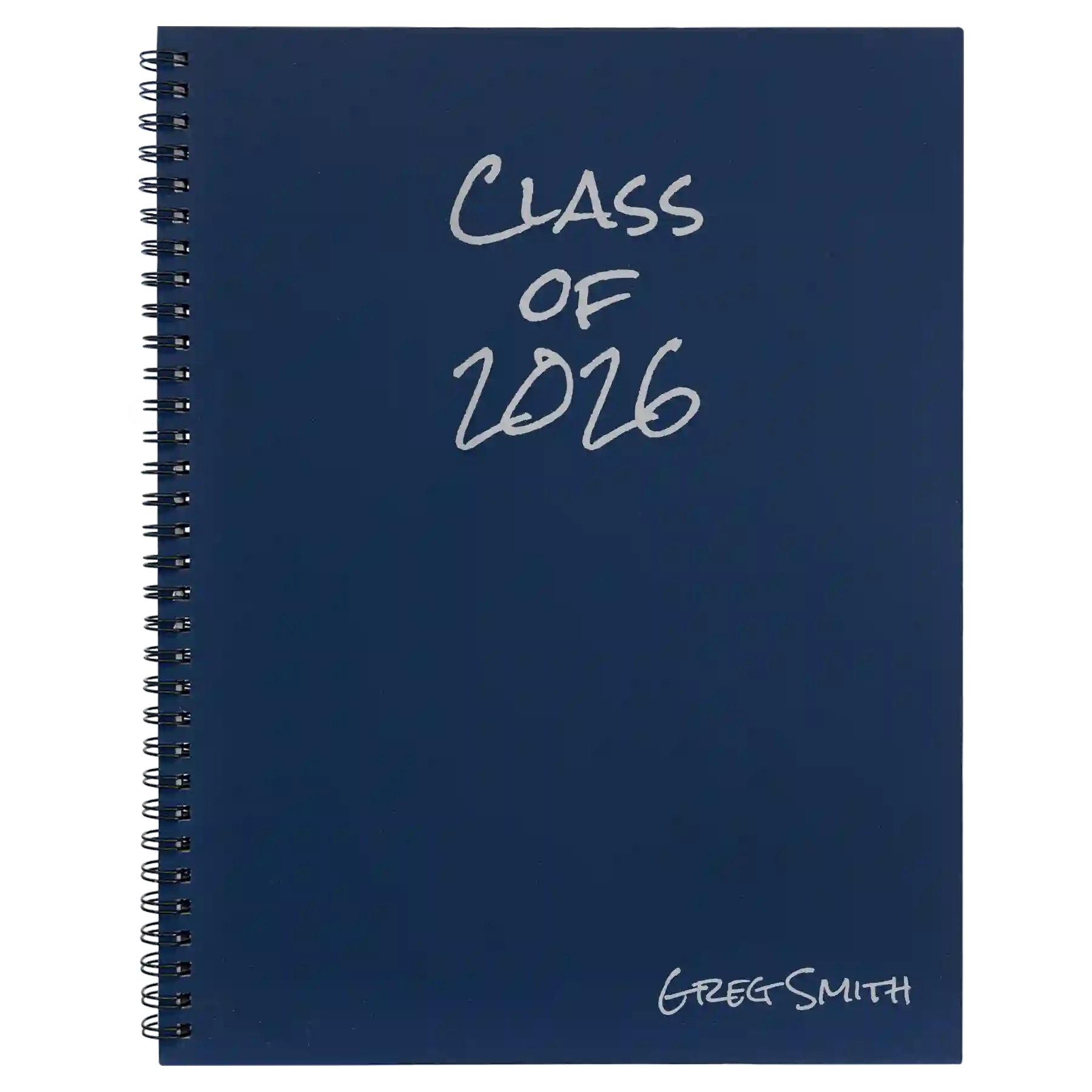 Large blue spiral notebook laser etched with 'Class of' design