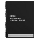 Large black spiral notebook laser etched with 'Zombie Apocalypse Survival Plans' design