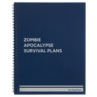 Large blue spiral notebook laser etched with 'Zombie Apocalypse Survival Plans' design