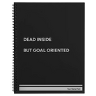 Large black spiral notebook laser etched with 'Dead Inside' design