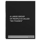 Large black spiral notebook laser etched with 'No Thanks' design