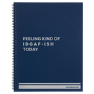 Large blue spiral notebook laser etched with 'Idgaf ish' design