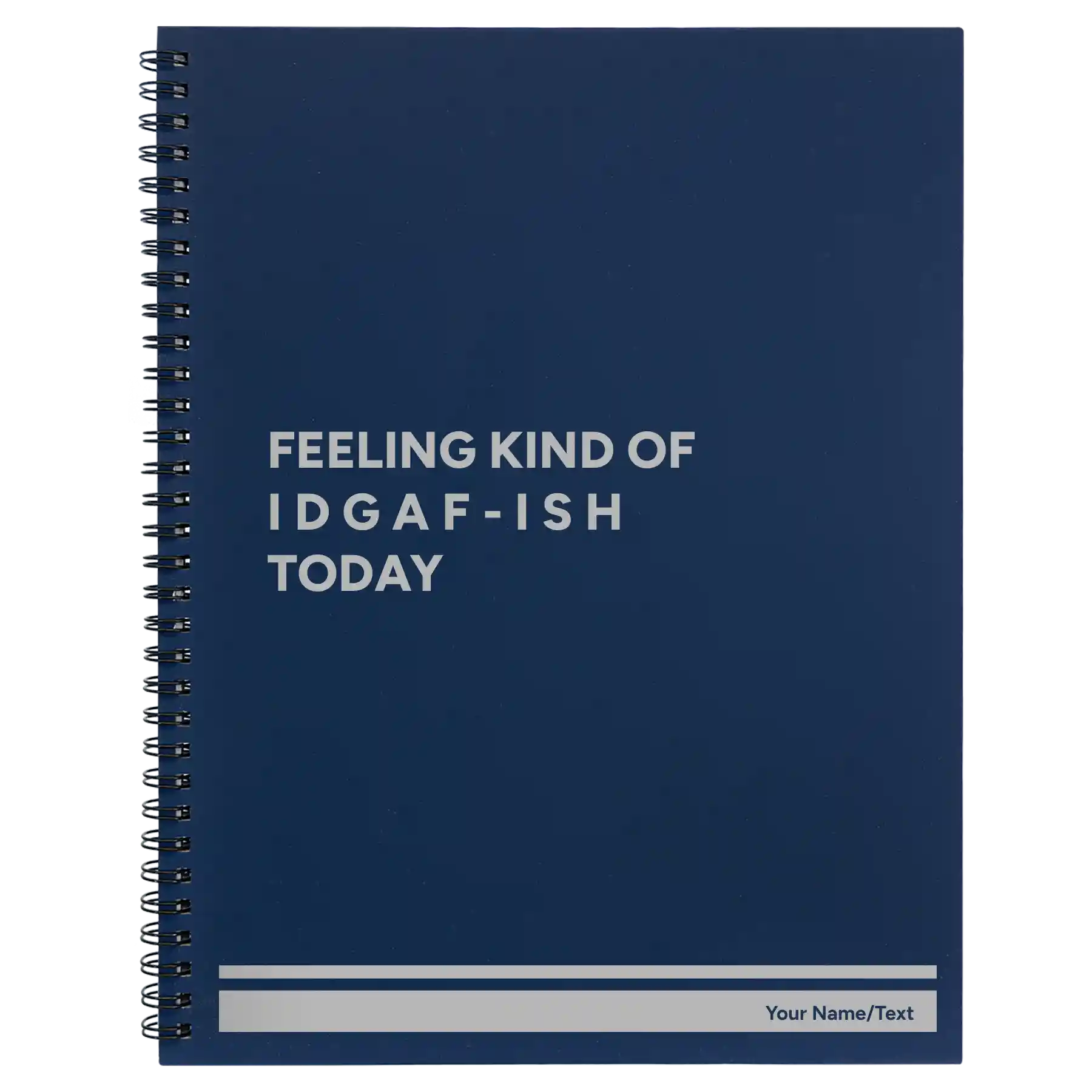 Large blue spiral notebook laser etched with 'Idgaf ish' design