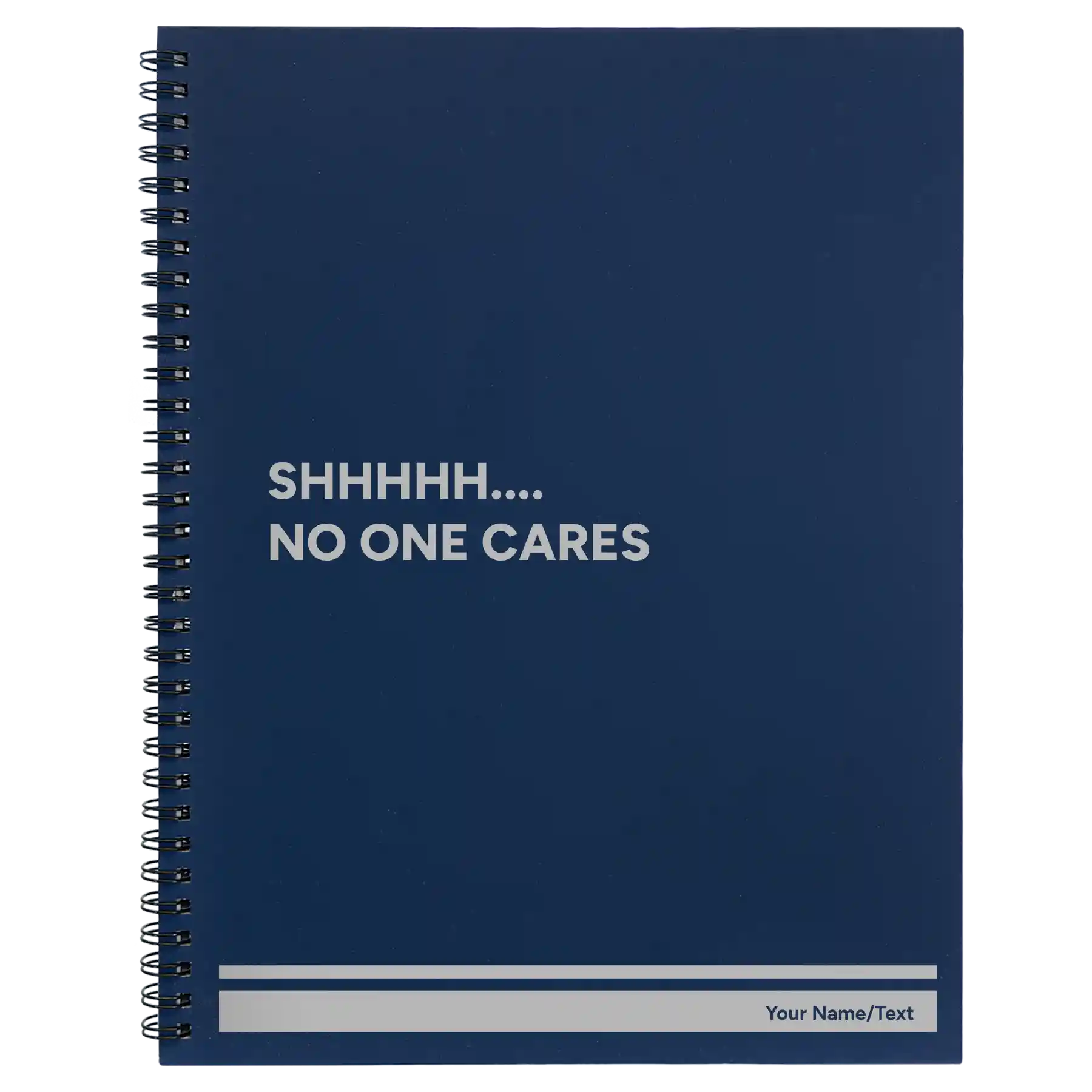 Large blue spiral notebook laser etched with 'Shhhh' design