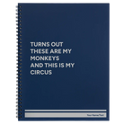 Large blue spiral notebook laser etched with 'My Circus' design