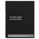 Large black spiral notebook laser etched with 'Not Quiet' design