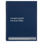 Large blue spiral notebook laser etched with 'Not Quiet' design