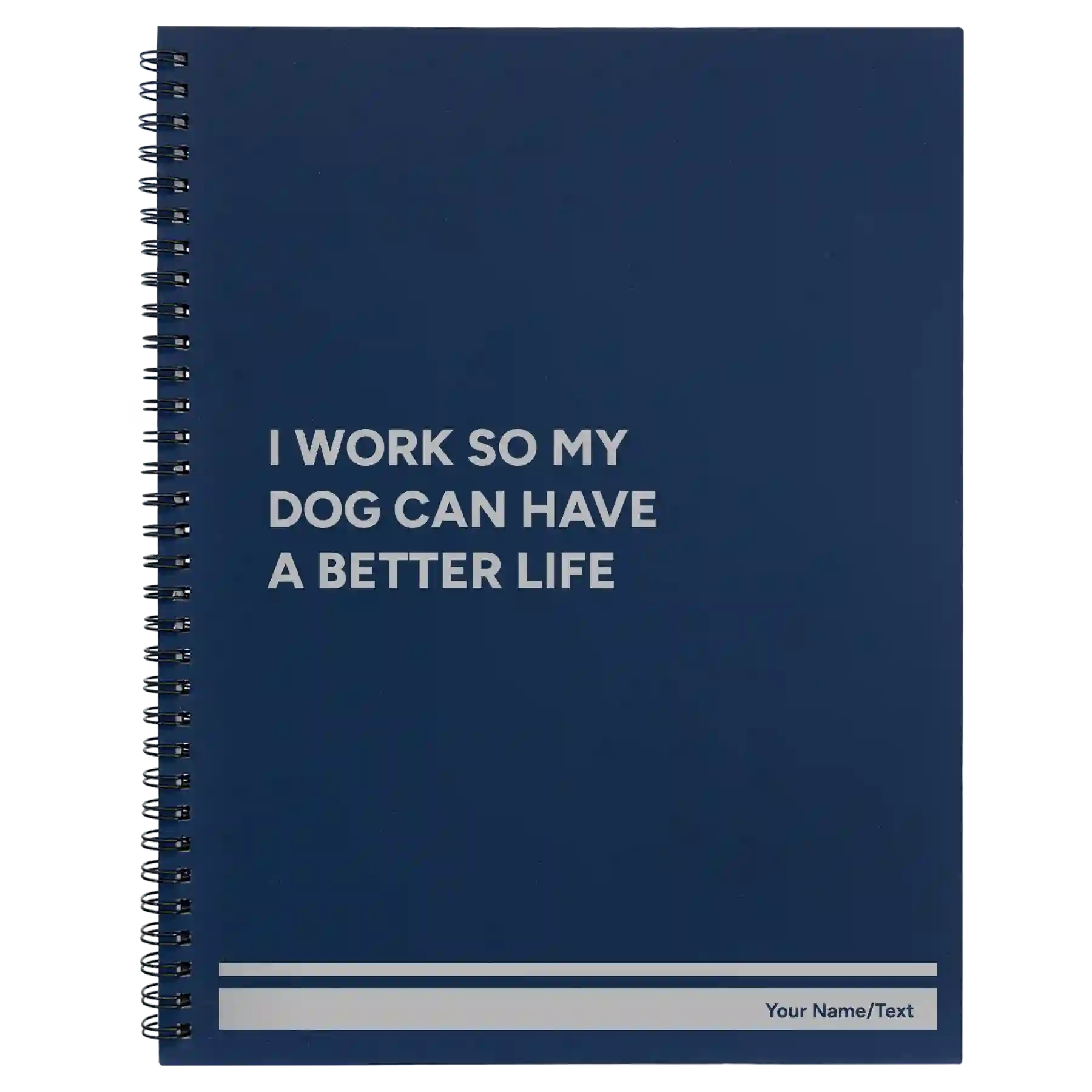 Large blue spiral notebook laser etched with 'My Dog' design