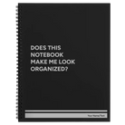 Large black spiral notebook laser etched with 'Look Organized' design