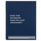 Large blue spiral notebook laser etched with 'Look Organized' design