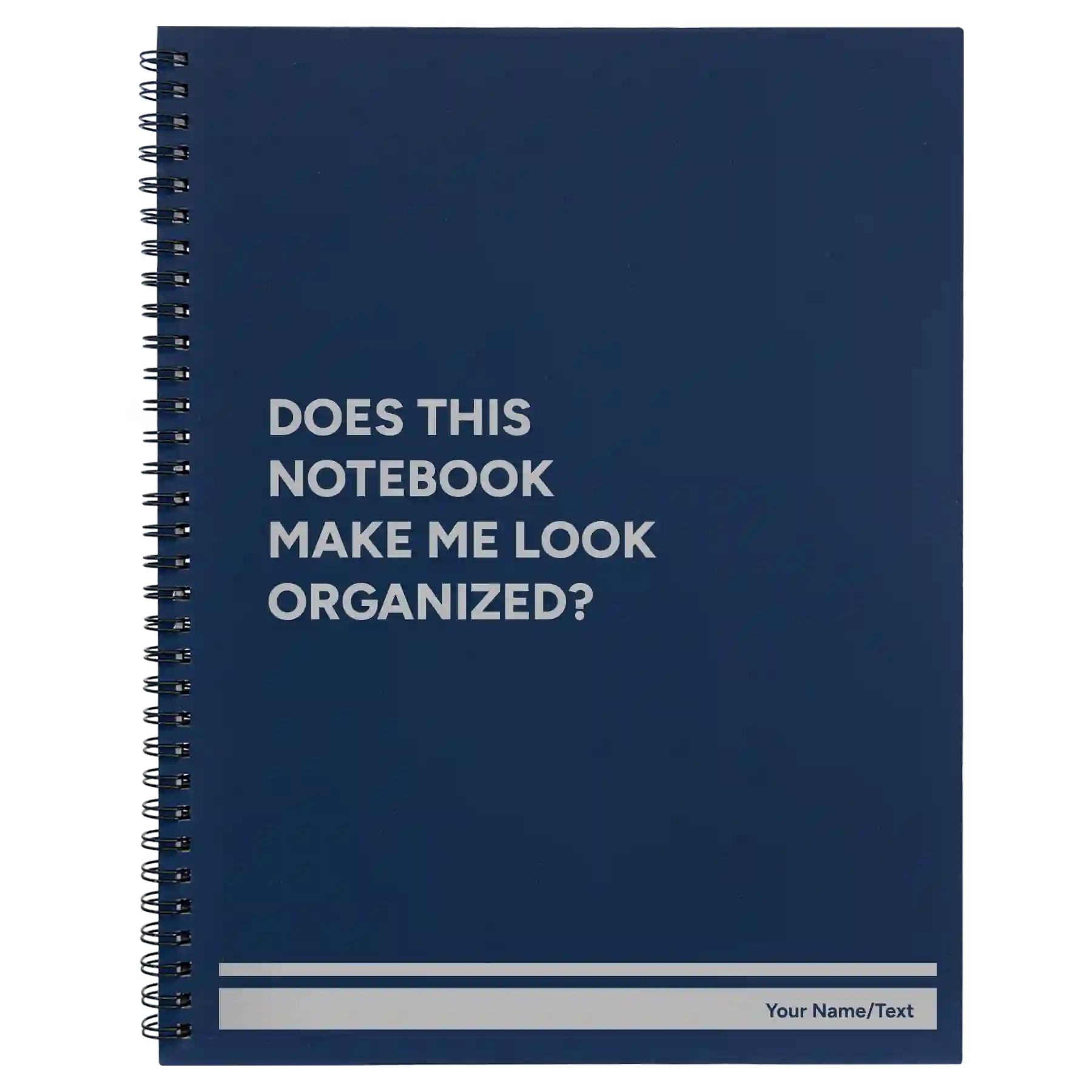Large blue spiral notebook laser etched with 'Look Organized' design