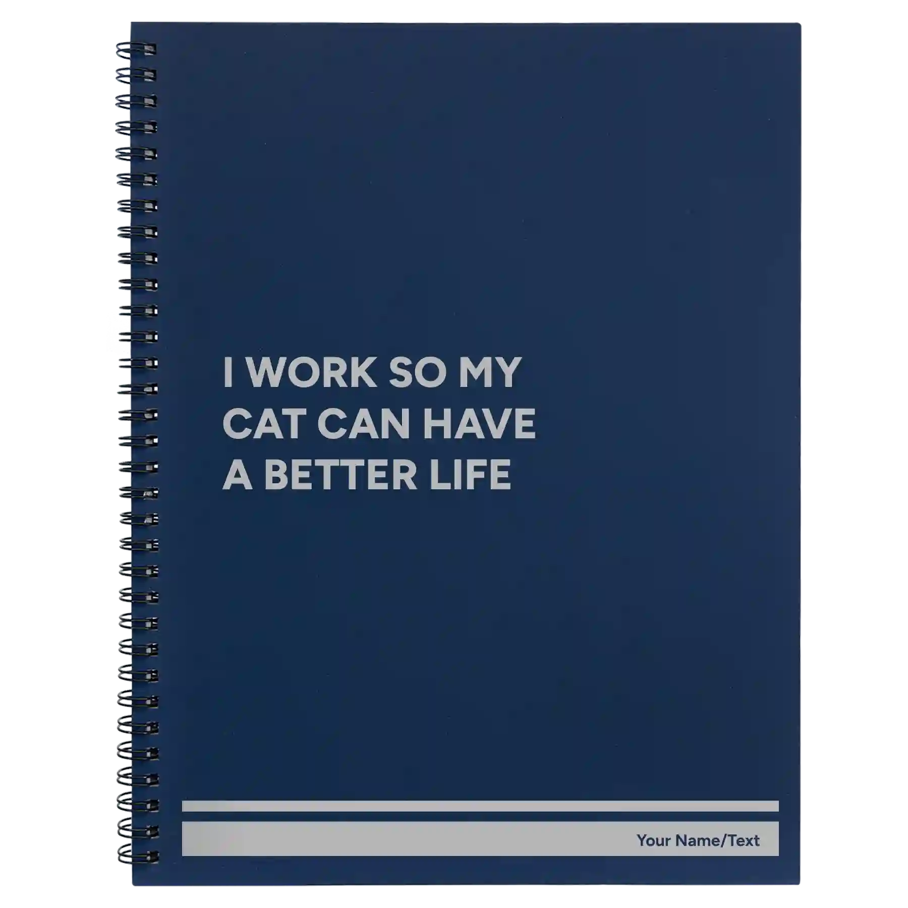 Large blue spiral notebook laser etched with 'My Cat' design