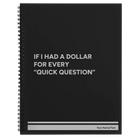 Large black spiral notebook laser etched with 'If I Had a Dollar' design