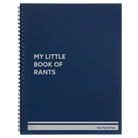 Large blue spiral notebook laser etched with 'Book of Rants' design