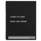 Large black spiral notebook laser etched with 'Day Drink' design