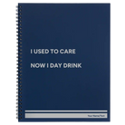 Large blue spiral notebook laser etched with 'Day Drink' design