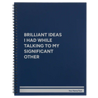Large blue spiral notebook laser etched with 'Brilliant Ideas I Had' design