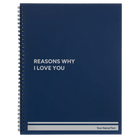 Large blue spiral notebook laser etched with 'Reasons Why I Love You' design