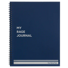 Large blue spiral notebook laser etched with 'My rage journal' design