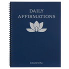 Large blue spiral notebook laser etched with 'Daily Affirmations' design
