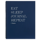Large blue spiral notebook laser etched with 'Eat Sleep Journal' design