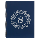 Large blue spiral notebook laser etched with 'Floral Circle with Initial' design
