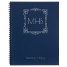 Large blue spiral notebook laser etched with 'Floral Frame' design
