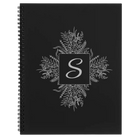 Large black spiral notebook laser etched with 'Floral Initals' design