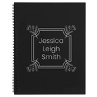 Large black spiral notebook laser etched with 'Flower Square' design