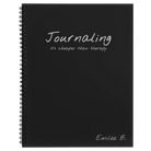 Large black spiral notebook laser etched with 'Journaling' design