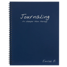 Large blue spiral notebook laser etched with 'Journaling' design